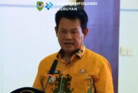 Bupati Seruyan, Ahmad Selanorwanda, S.E., M.Si.,  membuka Rapat Koordinasi Pengendalian dan Evaluasi (Rakordalev) pelaksanaan rencana pembangunan Tahun Anggaran 2025 dan Triwulan I Tahun Anggaran 2026, di Aula Bapperinda Kabupaten Seruyan, Kamis (30/04/2026). Foto Dokumentasi Kominfo Seruyan